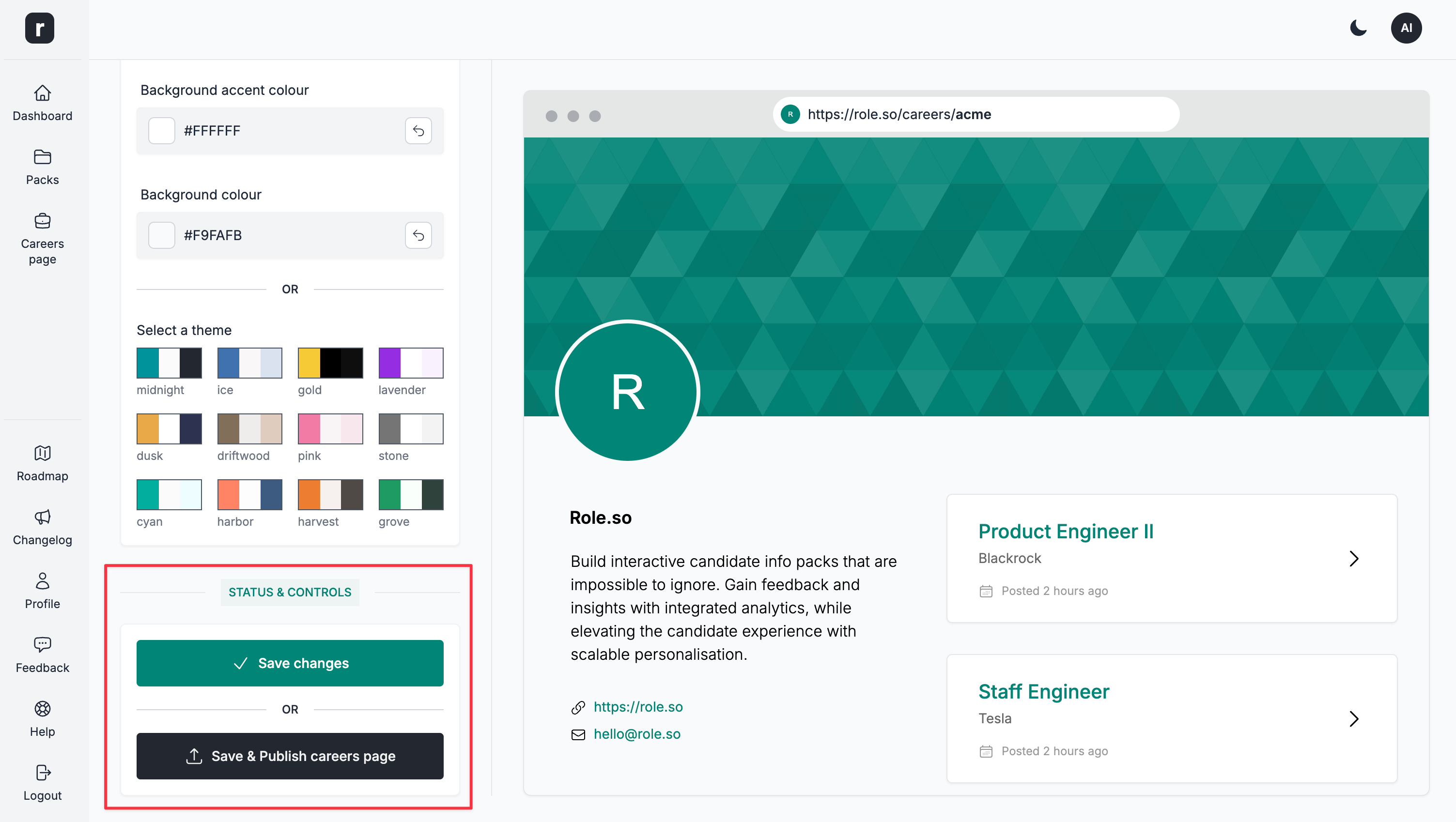 Careers page controls